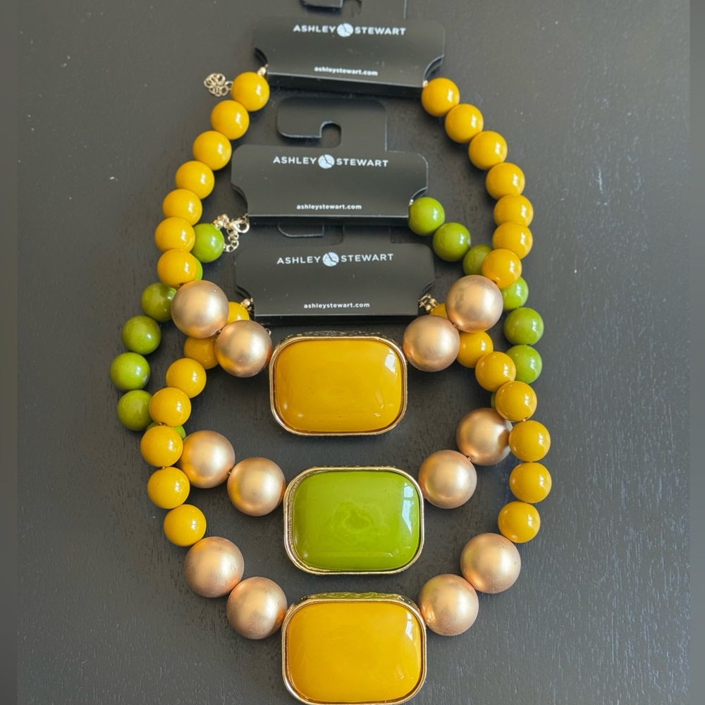Ashley Stewart Gold and Green Layered Necklaces